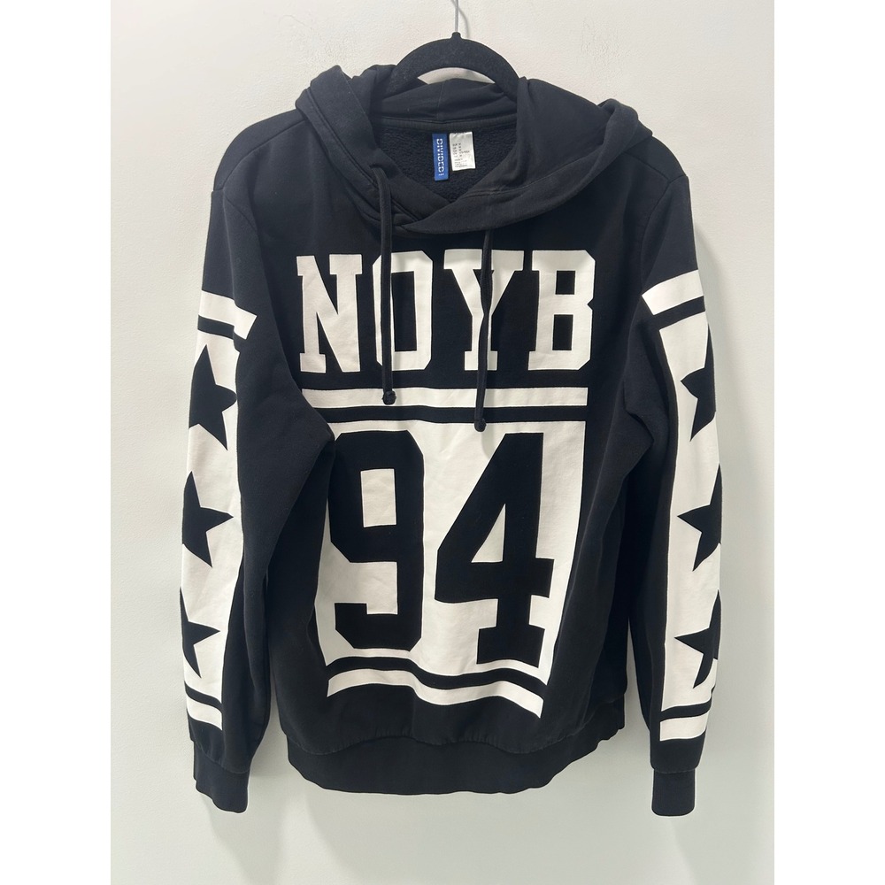 H&M Divided Mens NOYB 94 Graphic Star Sleeve Hoodie Black White Medium
